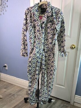 Wildfang Navy Floral Print Jumpsuit with Pink & White Blooms
